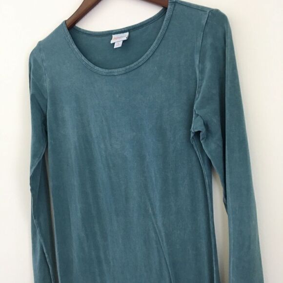 LuLaRoe Acid Wash Teal Debbie Long Sleeve Dress - Picture 3 of 7